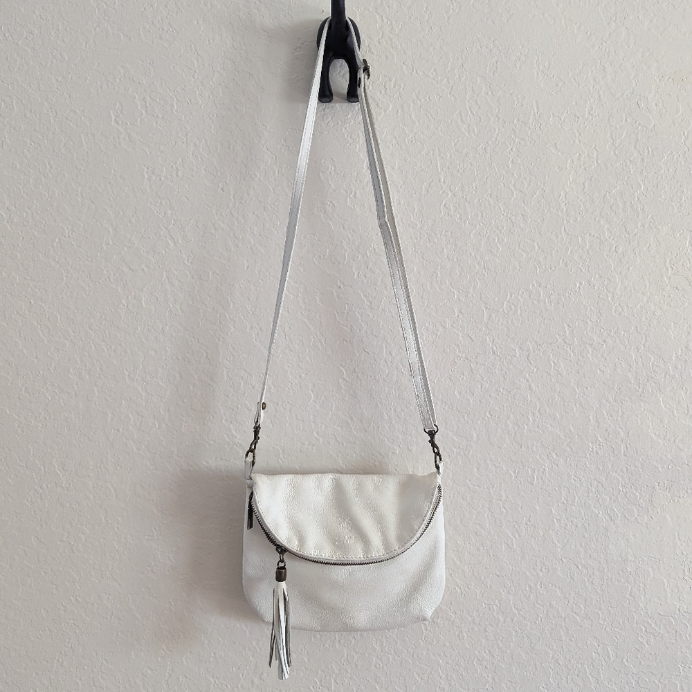 vera pelle genuine leather white crossbody bag purse fringe y2k